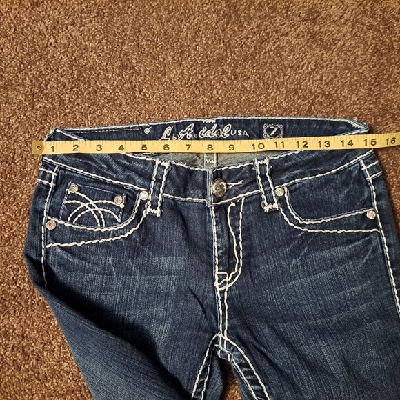 L.a Idol USA Embroidered Flap Pockets with Rhinestone buttons&White Stitching 7 - Picture 12 of 12